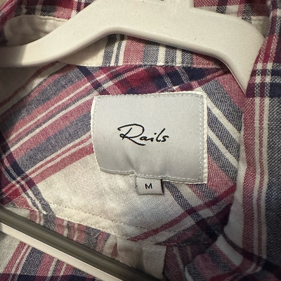 Rails Charli Raspberry Coast Linen Blend White Button Down Shirt Size M - Picture 4 of 5